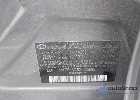 2013 Hyundai Sonata Gls z USA, uszkodzony, nr VIN 5NPEB4AC3DH505698